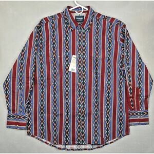WRANGLER WESTERN SHIRTS CHECOTAH MENS XL AZTEC PEARL SNAP BURGUNDY BLUE STRIPES